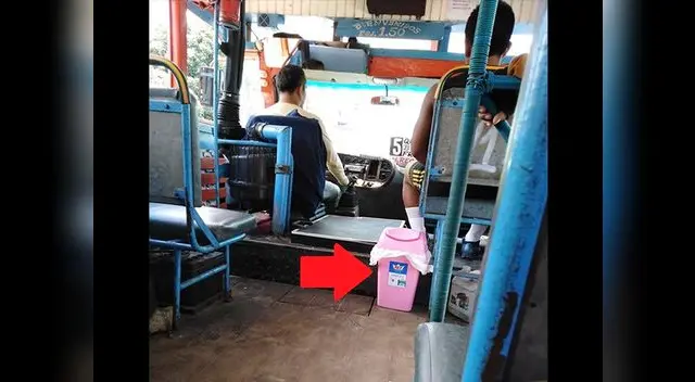 Imagen de Facebook de un tacho de basura dentro de bus es viral Imagen de Facebook de un tacho de basura dentro de bus es viral