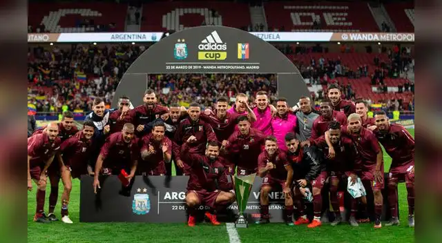 Festejo de la selección de Venezuela tras ganar a Argentina Festejo de la selección de Venezuela tras ganar a Argentina