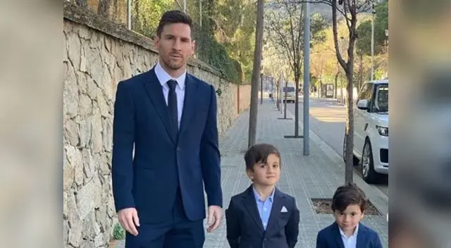 Messi posa junto a sus hijos