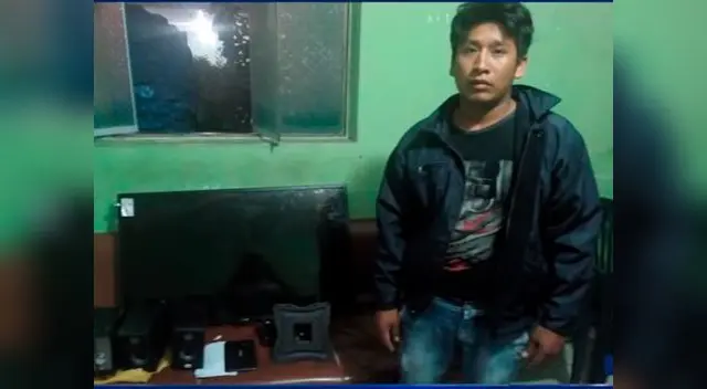 Ladrón con el televisor robado en Trujillo