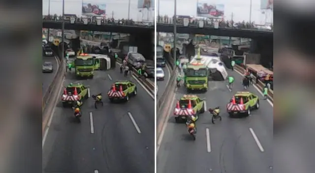 Rimac: camión se volcó en la vía evitamiento y generó congestión vehicular