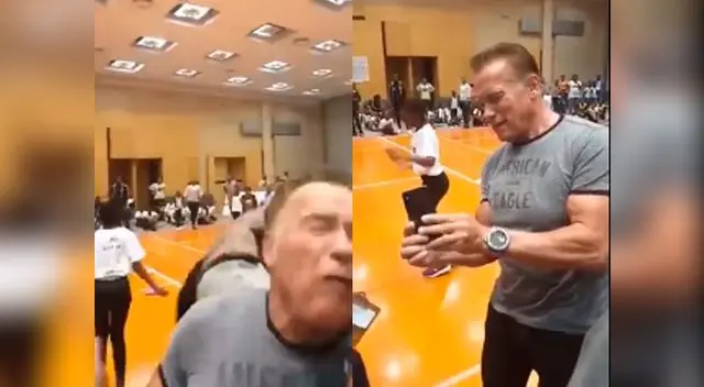 Arnold Schwarzenegger recibe terrible patada por la espalda durante evento público