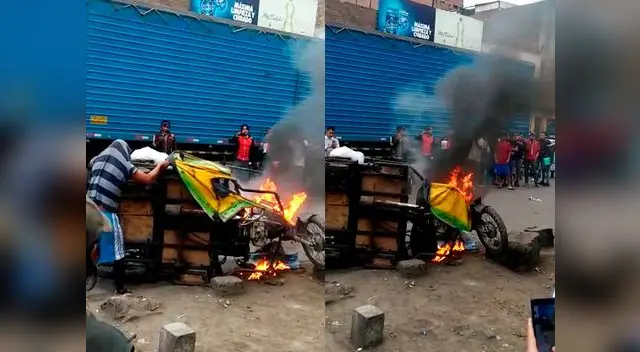 Vecinos de La Victoria quemaron mototaxi de delincuentes Vecinos de La Victoria quemaron mototaxi de delincuentes