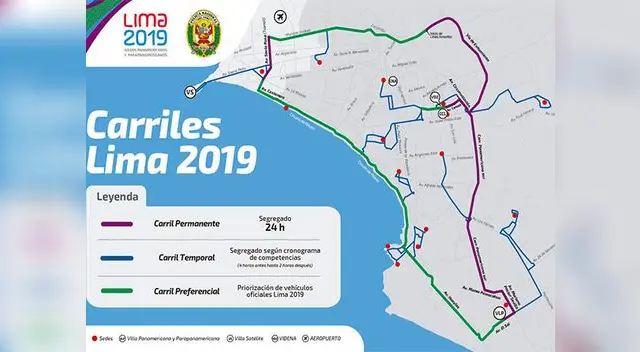 Plan vial para los carriles de uso exclusivo durante los Juegos Panamericanos 2019