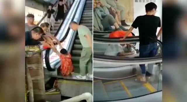 La mujer terminó dentro de la escalera luego que un escalón cedió al bajar La mujer terminó dentro de la escalera luego que un escalón cedió al bajar