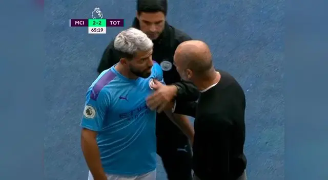 Sergio Agüero no soportó que fuera sustituido y estalló con 'Pep' Guardiola