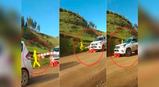 Patrullero de Huamachuco de Trujillo pasa a toda velocidad y casi atropella a una señora en la carretera