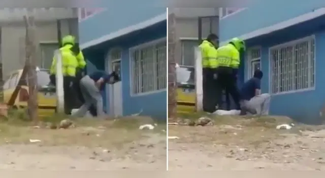 Los policías golpearon con un palo al pitbull