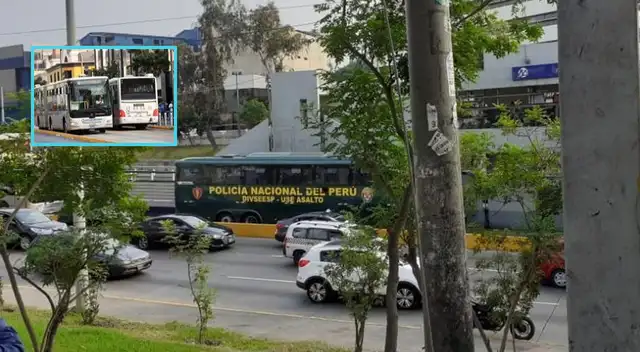 Bus de la PNP se malogro en carril del Metropolitano bloqueando el paso [VIDEO]