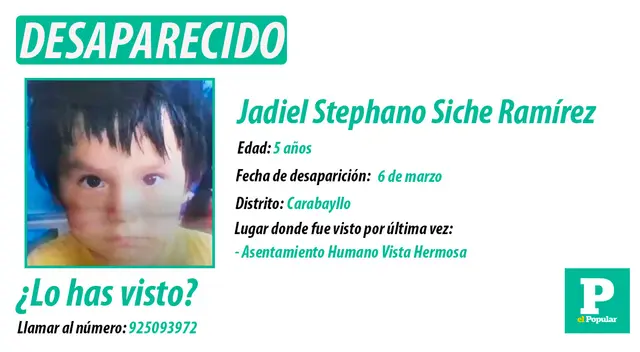 Pequeño desapareció el pasado 6 de marzo en Carabayllo Pequeño desapareció el pasado 6 de marzo en Carabayllo
