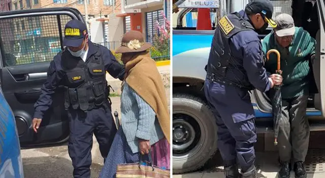 Serenos de Puno ayudan a ancianos a recoger el bono de 380 soles Serenos de Puno ayudan a ancianos a recoger el bono de 380 soles