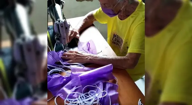 La octogenaria regala las mascarillas a personas de bajos recursos de su localidad.