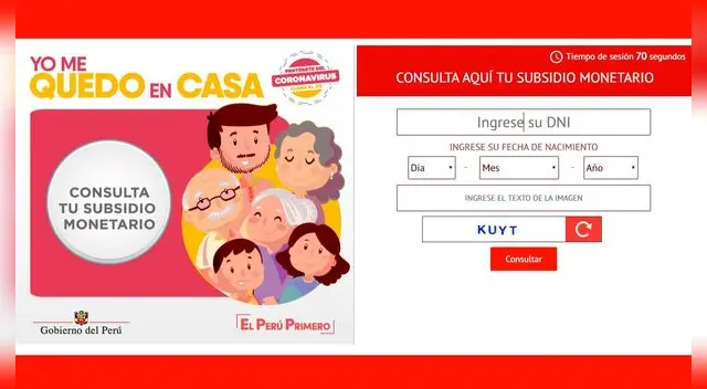 Plataforma virtual para acceder al bono.