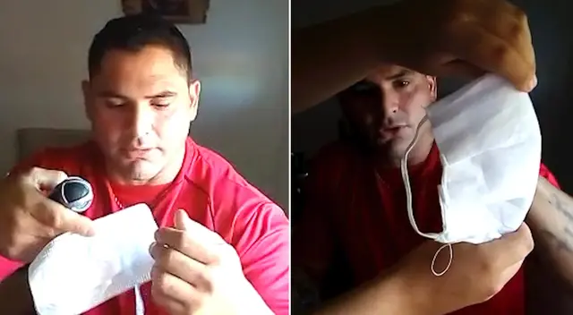 El hombre utilizó un desodorante en spray que simula el estornudo o tos y varios tipos de mascarillas. El hombre utilizó un desodorante en spray que simula el estornudo o tos y varios tipos de mascarillas.