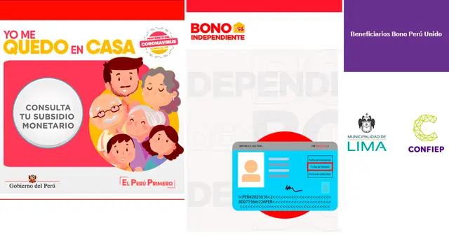 Bono Yo me quedo en casa, Bono Independiente, Bono Perú Unido Bono Yo me quedo en casa, Bono Independiente, Bono Perú Unido