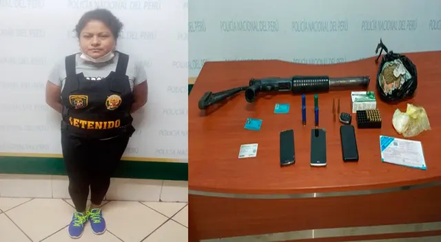 La mujer, el arma y objetos incautados