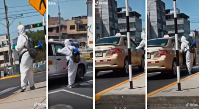 Aprovecha la luz roja para ofrecer su 'servicio' y ganarse unas monedas durante estado de emergencia por el coronavirus.