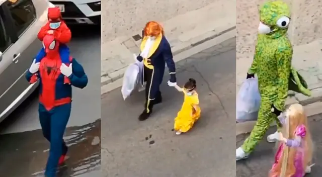 Padre se disfraza para salir a botar la basura junto a su hija. Padre se disfraza para salir a botar la basura junto a su hija.