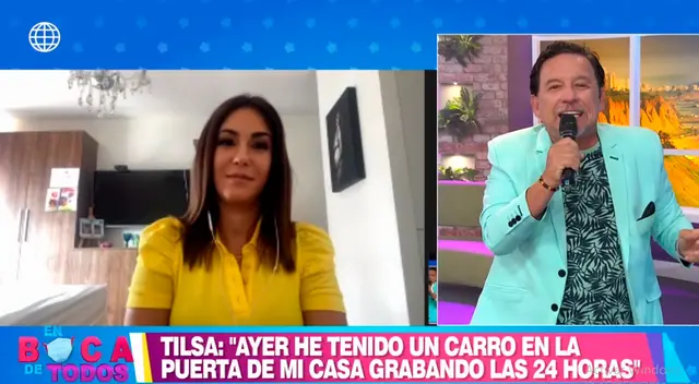 Tilsa Lozano enojada por carro que la vigila en su casa.