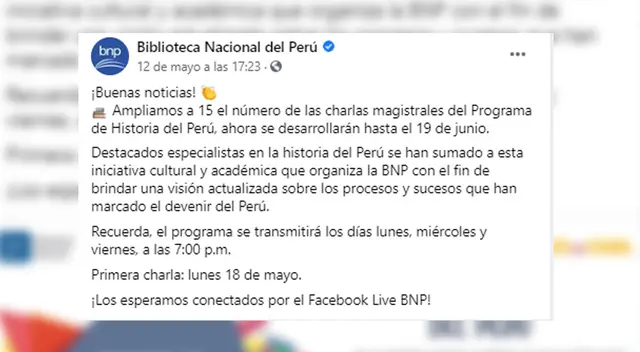Biblioteca Nacional del Perú lanza programa sobre historia del Perú.