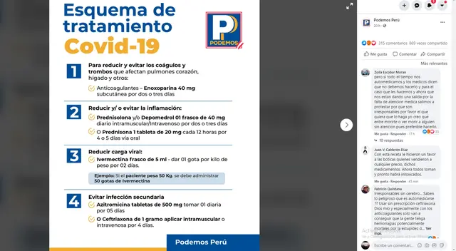 Coronavirus en el Perú: Podemos Perú causa polemica sobre receta médica para atacar al coronavirus y usuarios los tildan de irresponsables