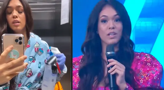 Jazmín Pinedo muestra sus medidas de seguridad.