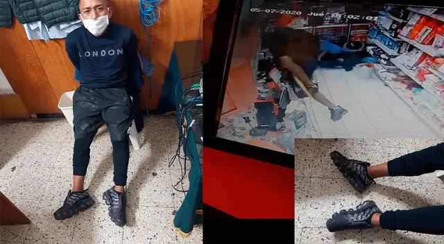 El detenido y el detalle de las mismas zapatillas