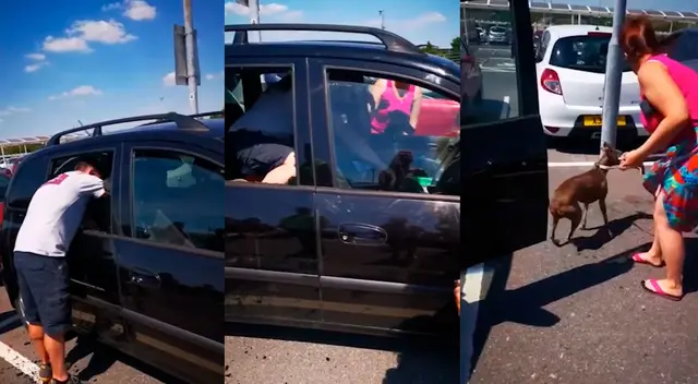 Hombre rescata a perro que estaba encerrado dentro de un auto Hombre rescata a perro que estaba encerrado dentro de un auto