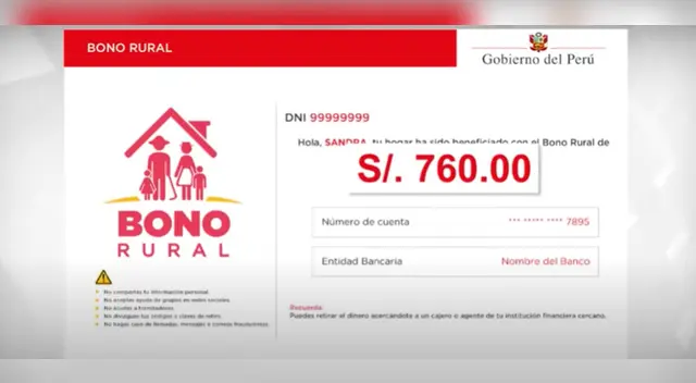 Cómo cobrar bono rural 760 soles