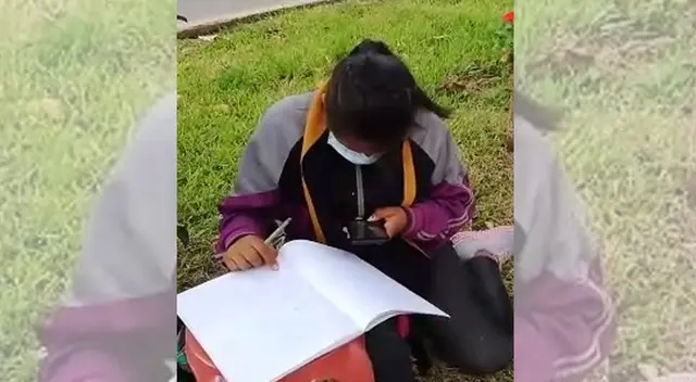 Niña estudia en las calles de Trujillo. Niña estudia en las calles de Trujillo.