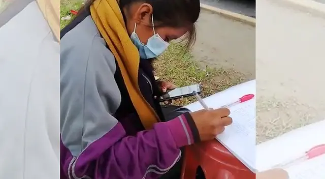 Niña estudia en las calles de Trujillo. Niña estudia en las calles de Trujillo.