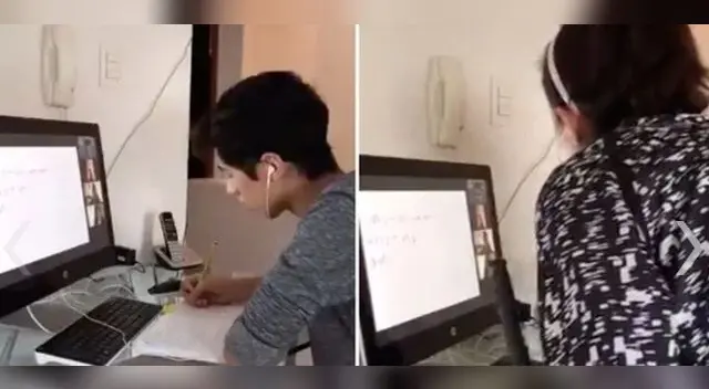 Las imágenes en TikTok muestran a un joven que parece estar muy concentrado atendiendo las clases de su profesor cuando de pronto ingresa al cuarto su madre y empieza a regañarlo por no haber ordenado su ropa.