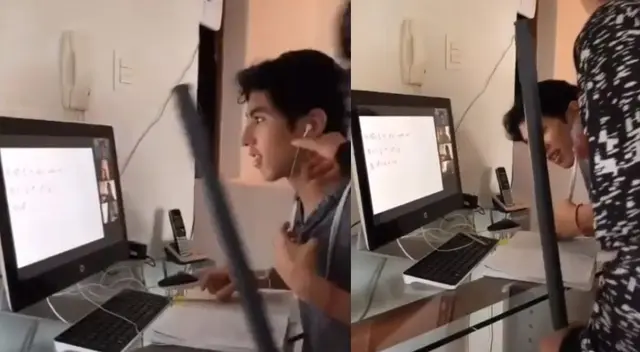 El joven tomaba clases virtuales cuando su mamá lo interrumpió para regañarlo, tal como se ve en el video viral de Tik Tok.