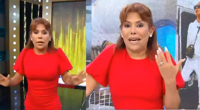 Magaly Medina incómoda por empezar tarde su programa.