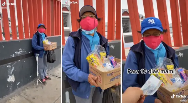 El joven ayudó a la humilde anciana dándole un billete de 100 soles.