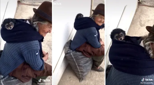 La abuelita adoptó al perrito como si fuese su hijo.