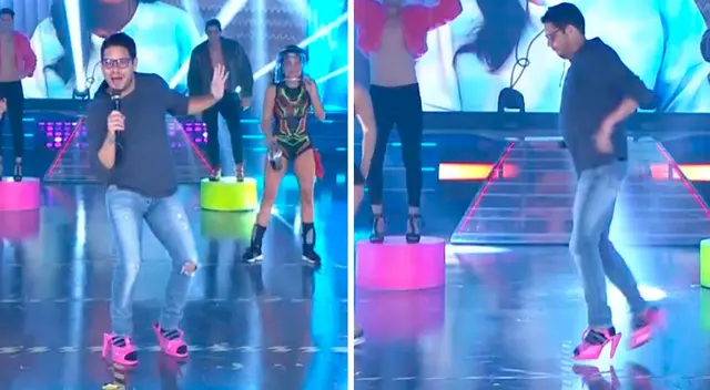 Gian Piero Díaz modela en tacones. Gian Piero Díaz modela en tacones.