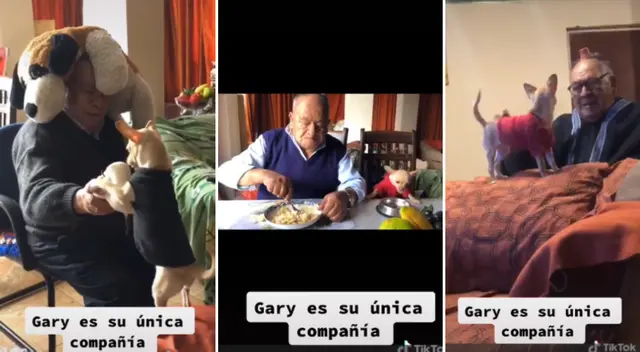 El perrito acompaña a comer  al abuelito todos los días.