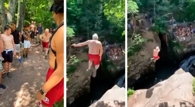 Anciano salta de un acantilado de 15 metros y las imágenes se vuelven virales