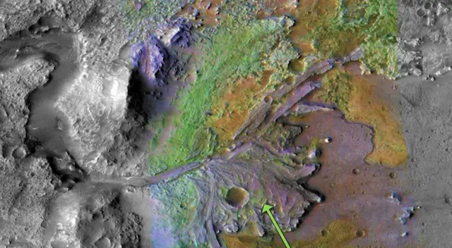 Cráter Jezero de Marte, lugar de aterrizaje de la misión Mars 2020. Cráter Jezero de Marte, lugar de aterrizaje de la misión Mars 2020.