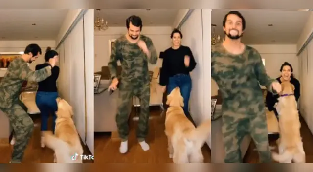 El perro se robó las miradas en el video viral de sus amos. El perro se robó las miradas en el video viral de sus amos.