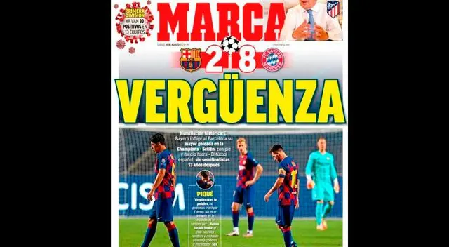 Humillación y Vergüenza: Las portadas en españa con el 8-2 del Bayern Munich al Barcelona Humillación y Vergüenza: Las portadas en españa con el 8-2 del Bayern Munich al Barcelona