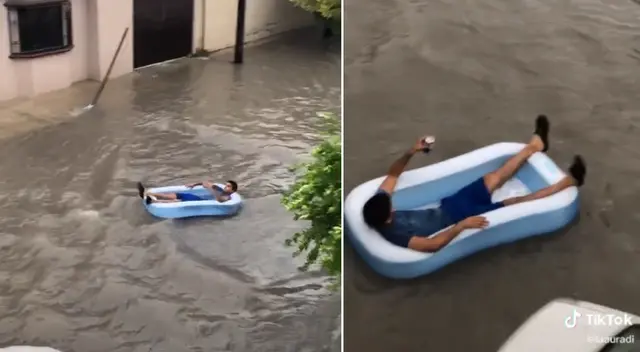 El joven aprovechó en tomar una bebida mientras era arrastrado por la corriente. El joven aprovechó en tomar una bebida mientras era arrastrado por la corriente.