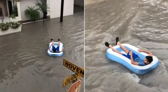 El joven aprovechó en tomar una bebida mientras era arrastrado por la corriente. El joven aprovechó en tomar una bebida mientras era arrastrado por la corriente.