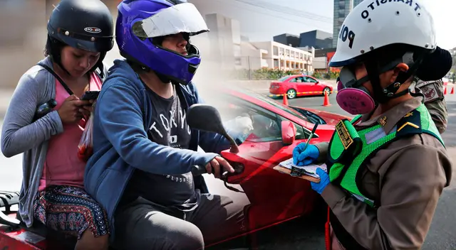 Algunos efectivos policiales realizan operativos en diversas calles de la capital, así como en otras regiones, aplicando sanciones a los motociclistas que llevan un pasajero en sus vehículos menores.