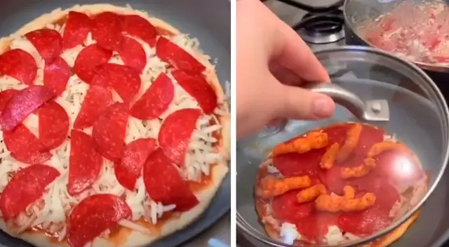 Joven enseña a preparar una pizza sin usar el horno