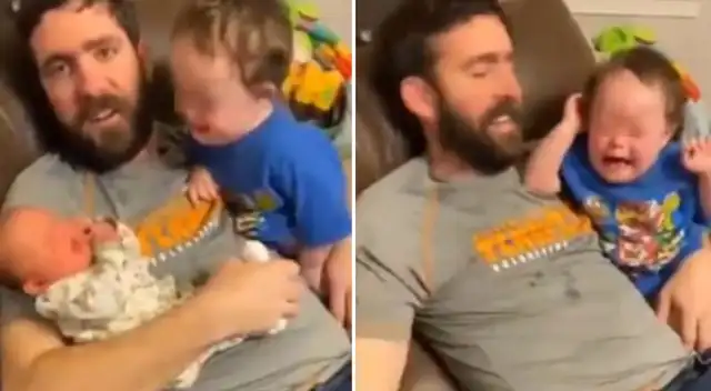 El pequeño demostró el amor que siente por su hermanita recién nacida.