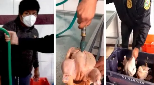 Pollos eran inflados para incrementar las ganancias de estos sujetos. Pollos eran inflados para incrementar las ganancias de estos sujetos.