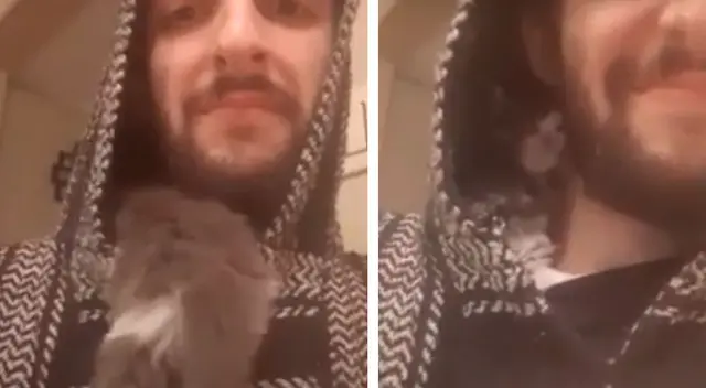 Tierno gatito se rehúsa a separarse del hombre que lo rescató