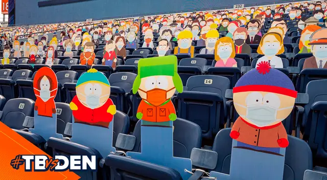 Personajes de la serie animada South Park en la tribuna. Personajes de la serie animada South Park en la tribuna.